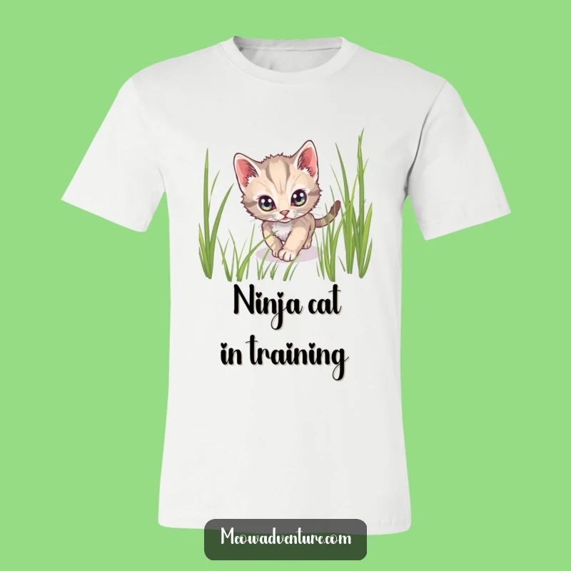 Funny Stealthy Kitten T-Shirt: Cunning Cat in Grass Design, Ideal Secretive Gift
