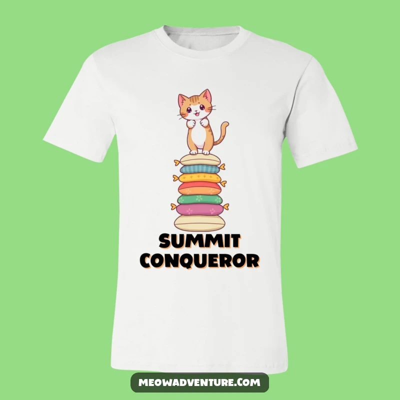 Funny Cat Cushion Climber T-Shirt - Brave Feline - Hilarious Adventure Tee