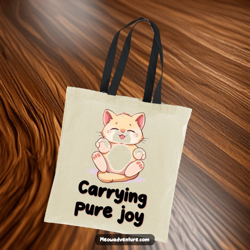Funny Tote Bag featuring a kitten rolling in a sunbeam with eyes closed in pure, unadulterated bliss and happiness.