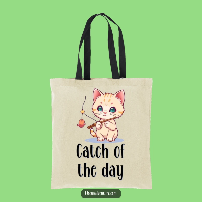 Funny Fishing Kitten Tote Bag: Toy Mouse Catch - Carry Your Funnier Gift!