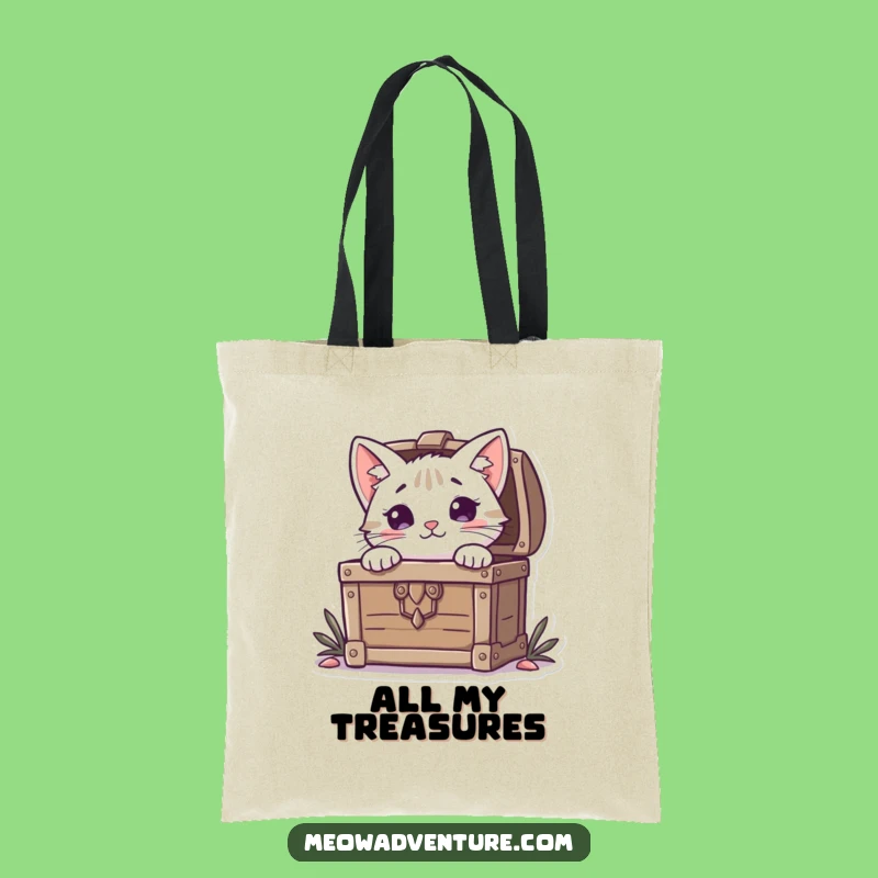 Funny Curious Cat Treasure Chest Tote Bag: Carry Your Finds in Style