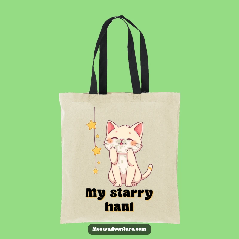 Funny Playful Cat Star String Tote Bag: Carry Your Dreams with You