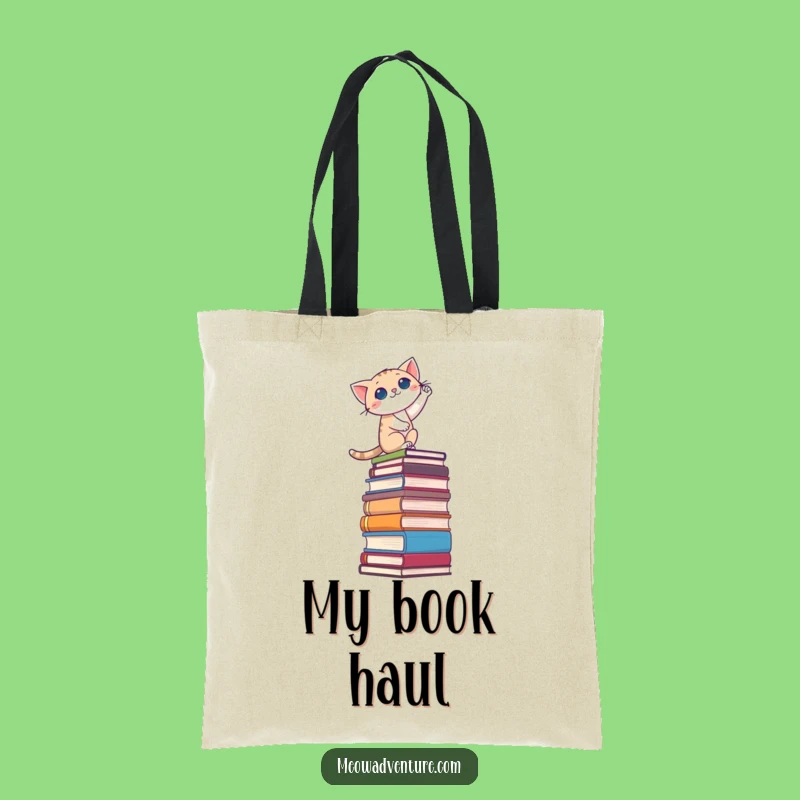 Funny Brave Cat Book Stack Tote Bag: Carry Your Literary Journeys