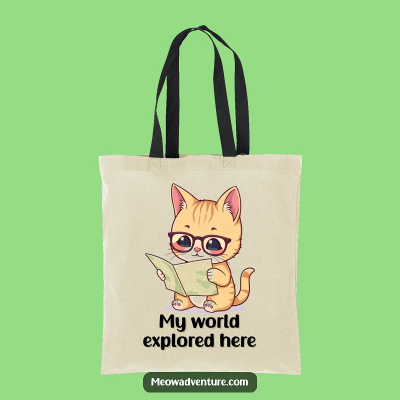 Funny Smart Cat Map Tote Bag - Intellectual Carry-All, Hilarious Explorer Gift